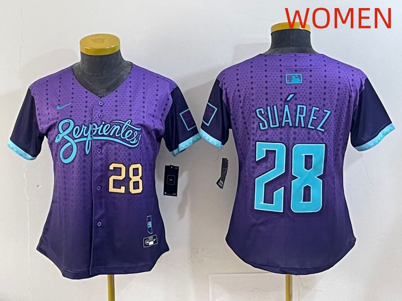 Women 2025 Arizona Diamondback #28 Suarez Purple Joint Name Nike MLB Jersey style 4->women mlb jersey->Women Jersey